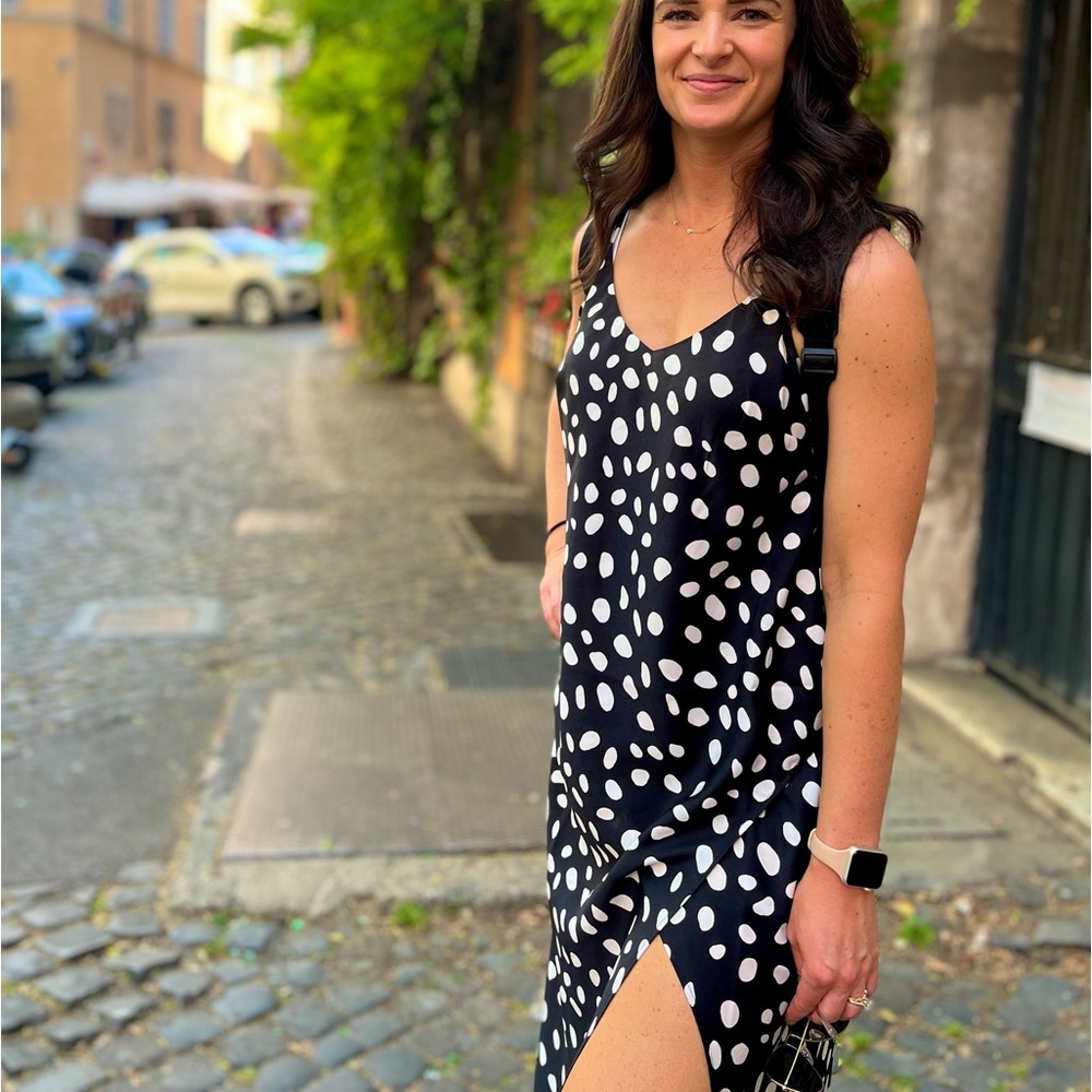 Black polka dot maxi dress